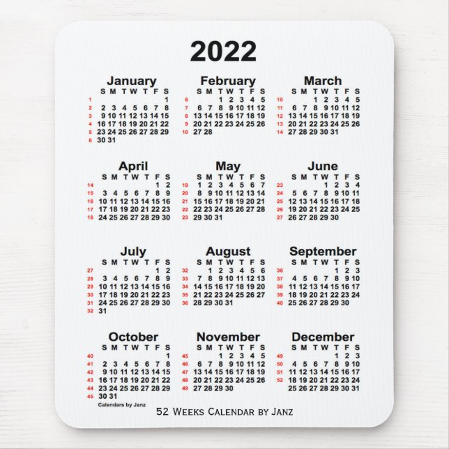 2022 White 52 Week Calendar by Janz Mouse Pad (Front)