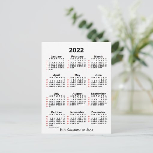 2022 White 52 Week Calendar By Janz Postcard Zazzle 3105