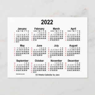 2022 White 52 Weeks Calendar by Janz Postcard