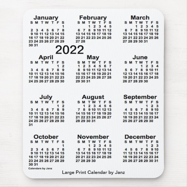 2022 White Large Print Calendar by Janz Mouse Pad (Front)