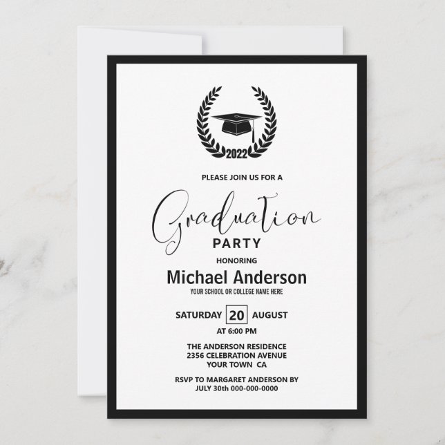 2022 Wreath and Mortarboard Graduation Party Invitation (Front)