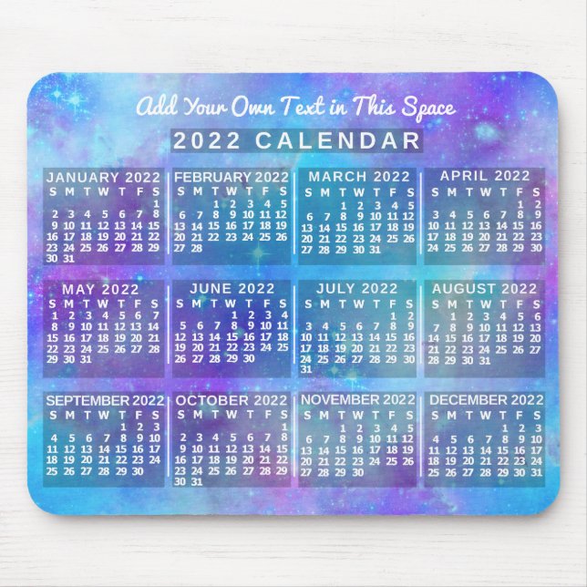 2022 Year Monthly Calendar Blue Watercolor Stars Mouse Pad (Front)