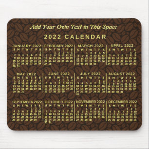 2022 Year Monthly Calendar Coffee Bean Custom Text Mouse Pad