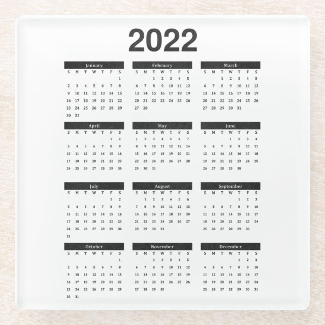 2022 Year Monthly Calendar Square Coaster (Front)