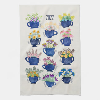 2022 Year Tea Towel Flowers in Tea Cups Tea Lovers