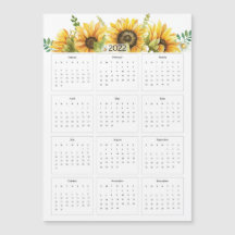 2022 Yearly Calendar with Sunflowers