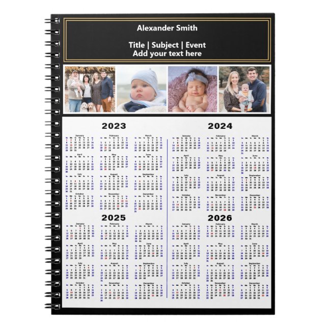 2023 2024 2025 2026 Calendar Custom Photo Modern Notebook (Front)