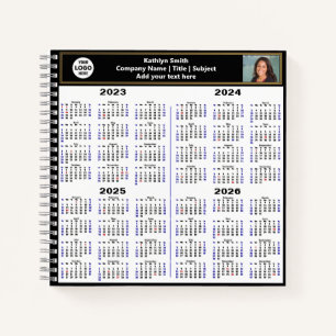 2023 2024 2025 2026 Calendar Modern Custom Photo Notebook