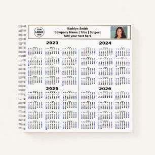 2023 2024 2025 2026 Calendar Modern Custom Photo Notebook