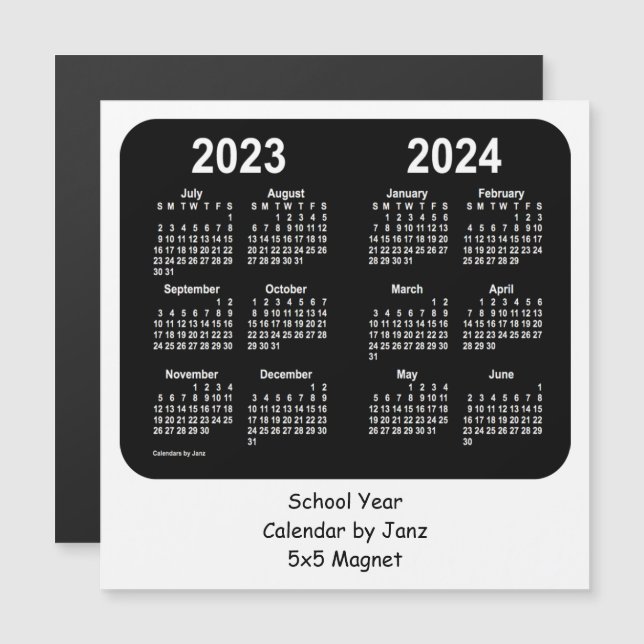 2023-2024 Black and White School Calendar by Janz (Front/Back)