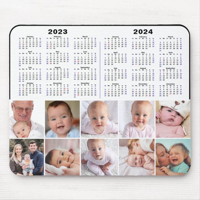 2023 - 2024 Calendar Custom Family Photo Modern Mouse Pad (Front)