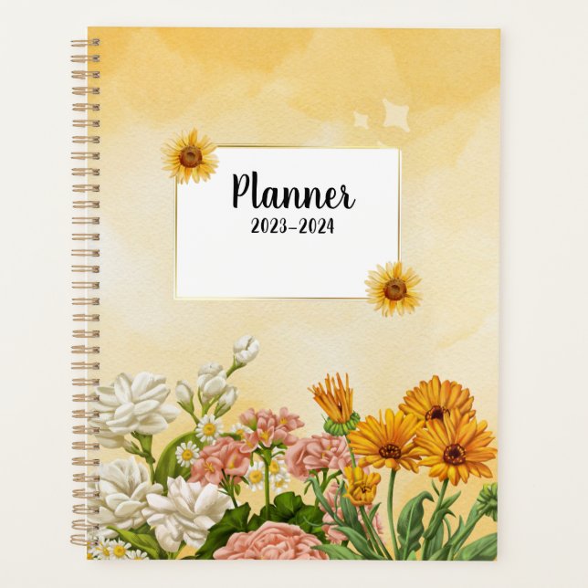 2023-2024 montly weekly planner with flower  (Front)