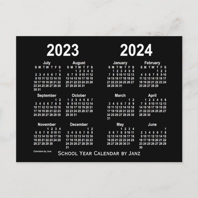 2023-2024 Neon White School Calendar by Janz Postcard (Front)