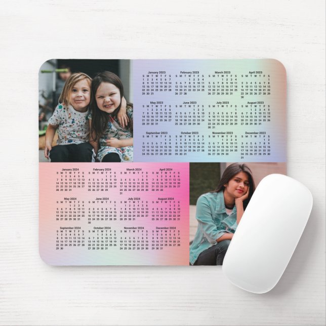 2023 - 2024 Photo Collage Calendar SUNDAY Start Mouse Pad (With Mouse)