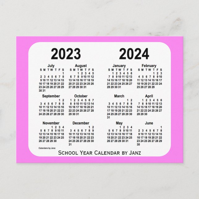 2023-2024 Pink Mini School Calendar by Janz Postcard (Front)