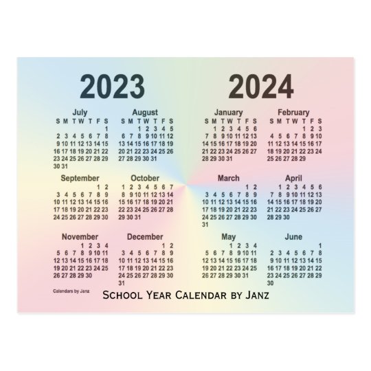 23 24 Rainbow Cloud School Calendar By Janz Postcard Zazzle Com Au