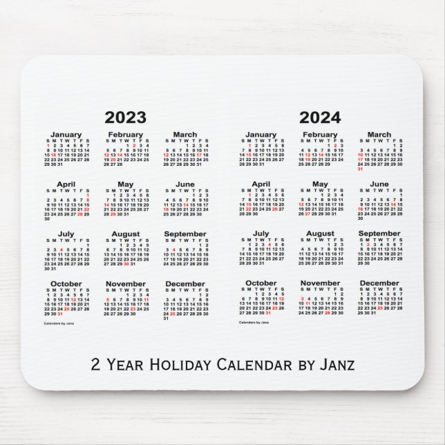 2023-2024 White 2 Year Holiday Calendar by Janz Mouse Pad (Front)