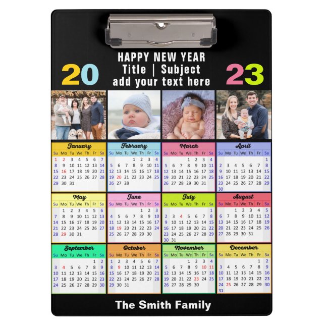 2023-2026 Calendar Custom Family 4 Photo Modern Clipboard (Front)