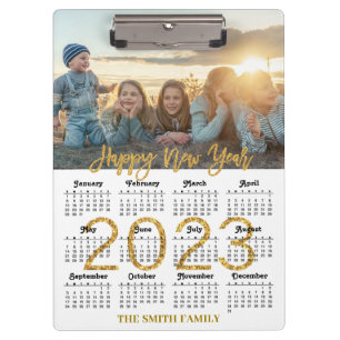 2023-2026 Calendar Gold Glitter Script Full Photo Clipboard