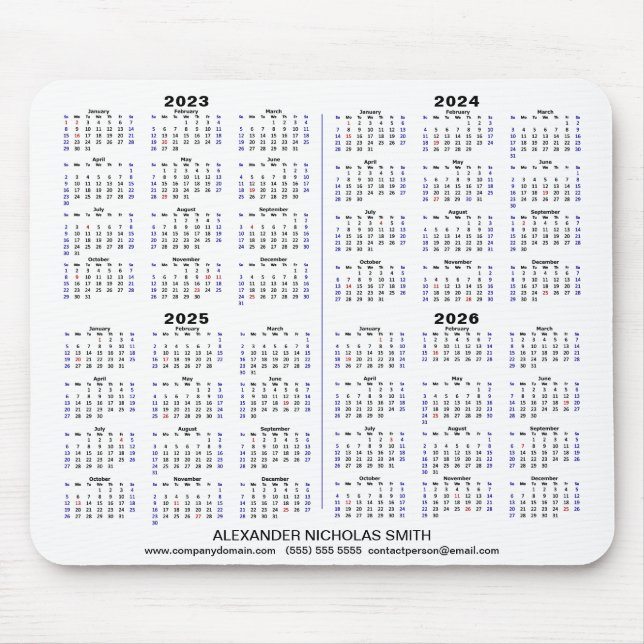 2023 - 2026 Calendar Minimalist 4 year Custom Mouse Pad (Front)