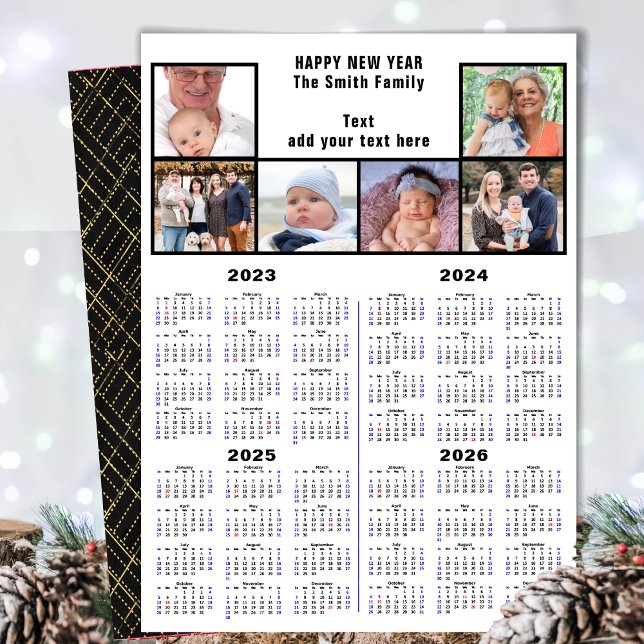 2023 - 2026 Calendar Photo Collage Modern Script Holiday Card (Creator Uploaded)