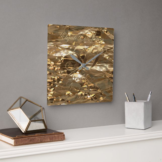 2023 50th Wedding Anniversary Golden Wedding Square Wall Clock (Office)