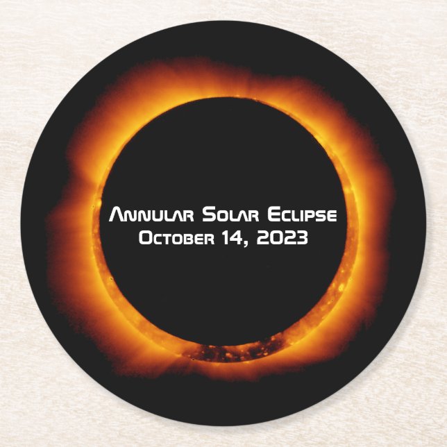 2023 Annular Solar Eclipse Round Paper Coaster (Front)