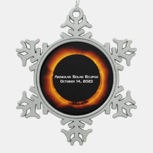 2023 Annular Solar Eclipse Snowflake Pewter Christmas Ornament