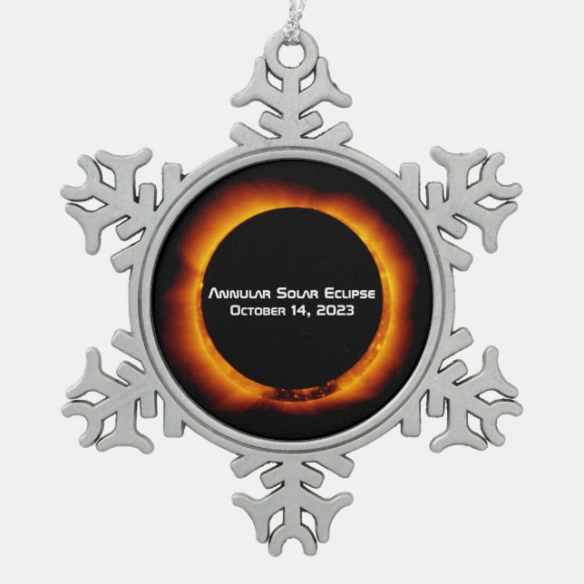 2023 Annular Solar Eclipse Snowflake Pewter Christmas Ornament (Front)