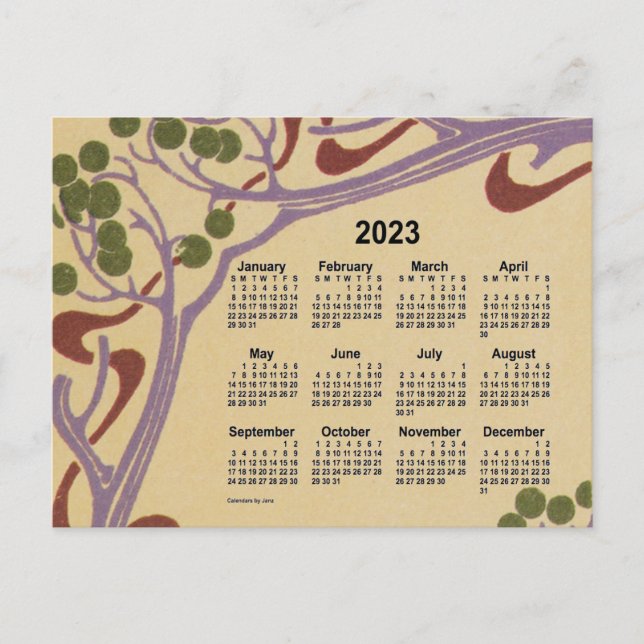 2023 Art Nouveau Mini Calendar by Janz Holiday Postcard (Front)