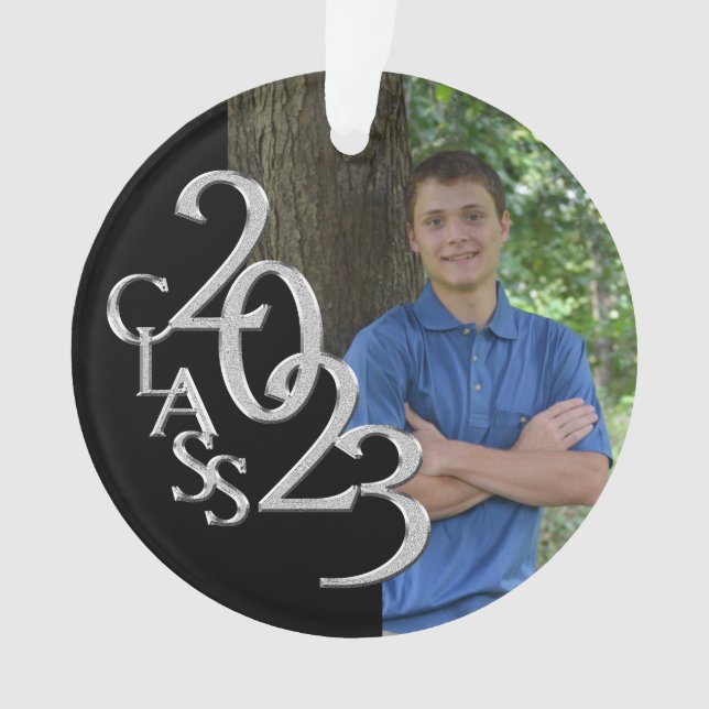 2023 Black and Silver Class Grad Photo Ornament (Front)