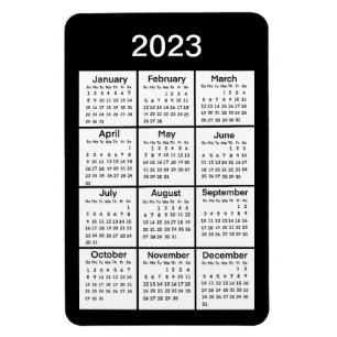 2023 Black Mini Calendar Magnet