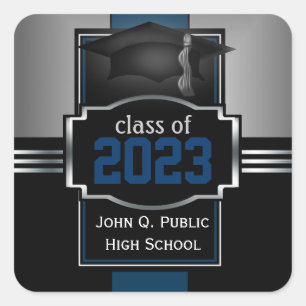 2023 Blue Graduation Year and School Square Sticker