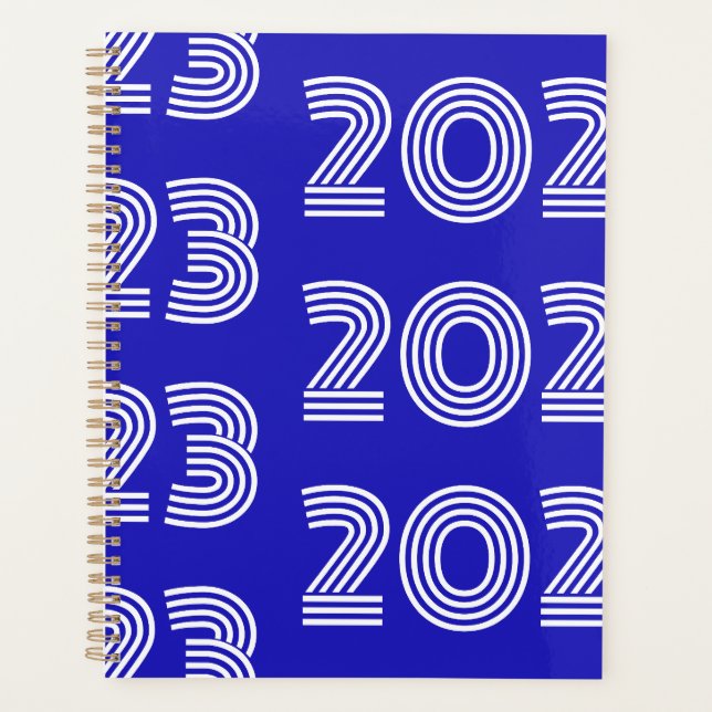 2023 Blue White Modern Graphic Typography Planner (Front)