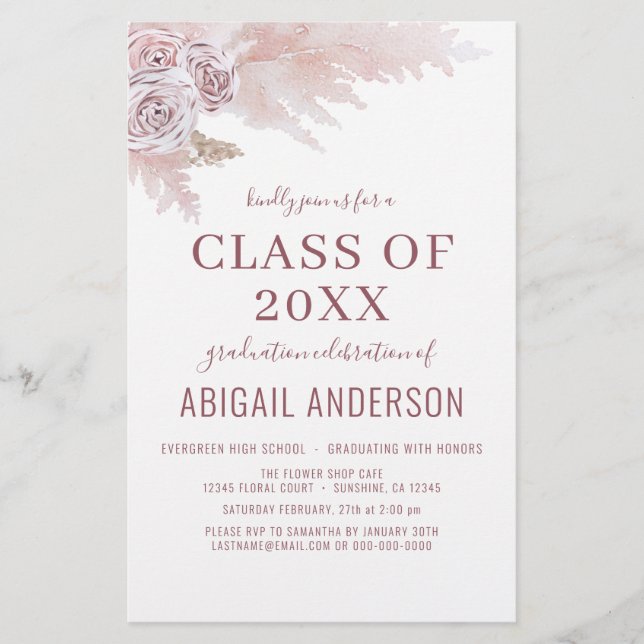 2023 Budget Boho Pampas Graduation Invitation (Front)