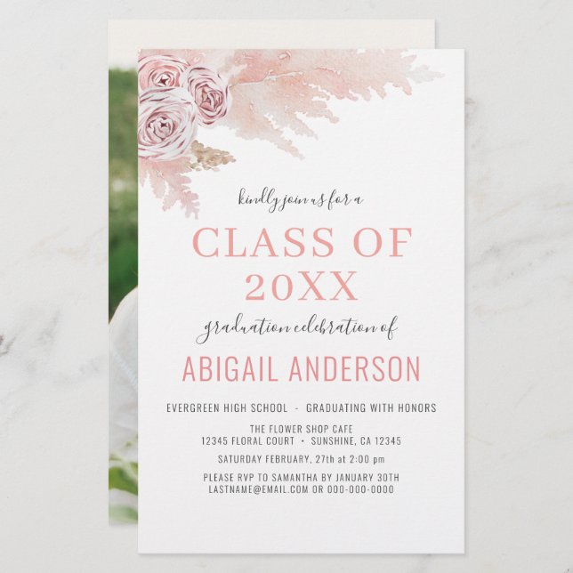 2023 Budget Boho Pampas Graduation Invitation (Front/Back)
