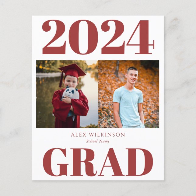2023 BUDGET Red Modern 2 Photo Grad Announcement Flyer (Front)