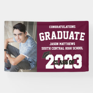 2023 Burgundy Graduation Banner With Cap