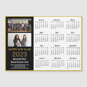 2023 Business 2 Photo Gold Script Calendar Magnet