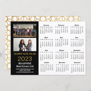 2023 Business 2 Photo Modern Gold Script Calendar Holiday Card