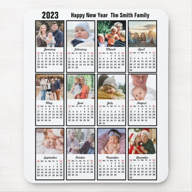 2023 Calendar 12 Family Photo Modern Minimalist Mouse Pad (Front)