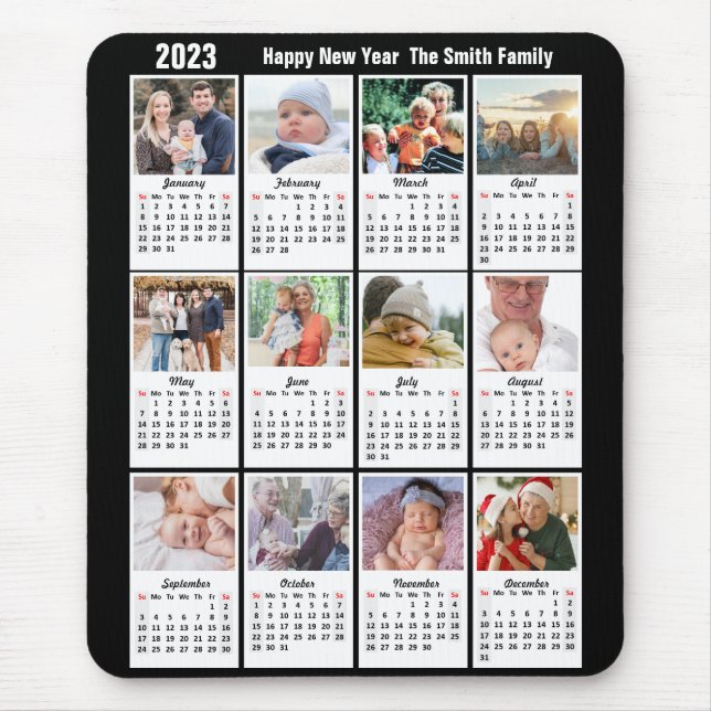 2023 Calendar 12 Family Photo Modern Minimalist Mouse Pad (Front)