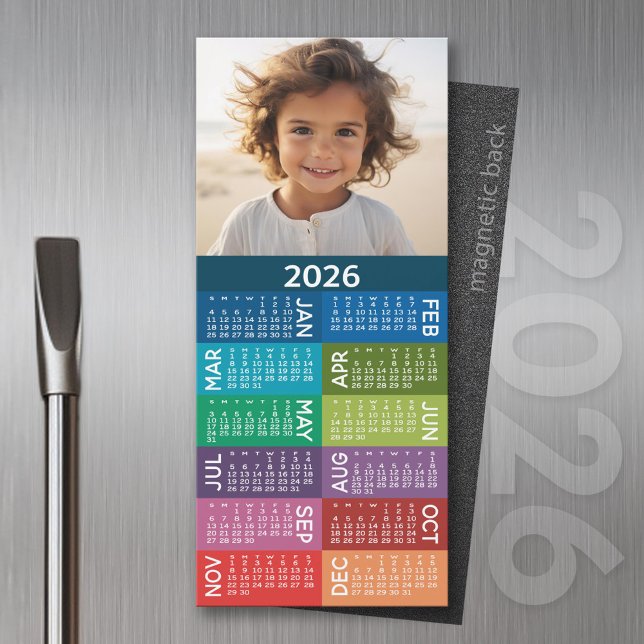 2023 Calendar 1 Photo Collage Colourful Background (2026 Calendar Magnet for the Fridge or Home Office - Add a Photo for a Personal Touch)