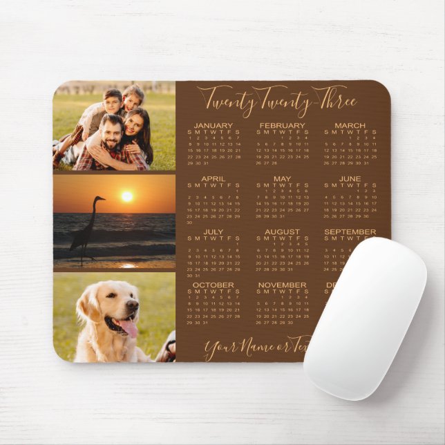 2023 Calendar 3 Photo Personalised Custom Colour Mouse Pad (With Mouse)