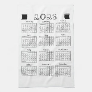 2023 Calendar Black Fabric Font Line Art Sewing Tea Towel