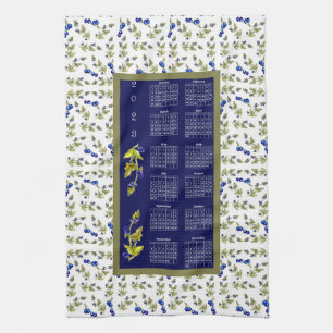 2023 Calendar Blueberries Stemmed Leaves navy wht Tea Towel