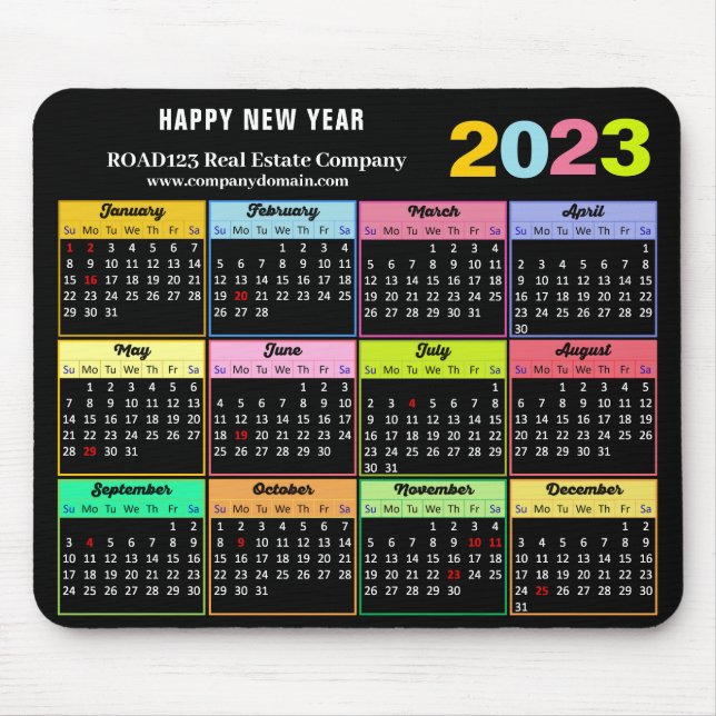 2023 Calendar Business Modern Custom White Black Mouse Pad (Front)