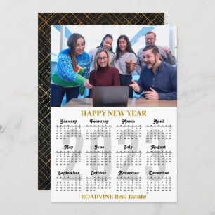 2023 Calendar Business Modern Gold Black Script Holiday Card