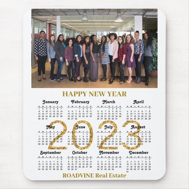 2023 Calendar Business Modern Gold Script Photo Mouse Pad (Front)
