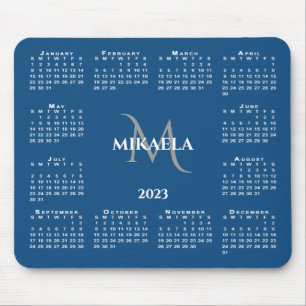2023 Calendar Chic Monogram Name on Blue Mouse Pad